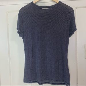 Zara Trafaluc Blue Micro Striped Scoop Neck Tee